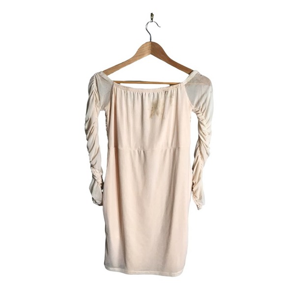 PrettyLittleThing | New Blush Ruched Mesh Bardot Bodycon Dress - Picture 12 of 12